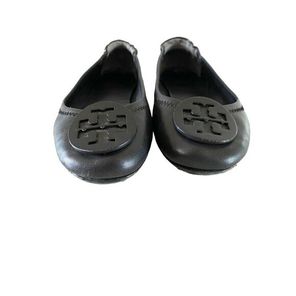 Tory Burch Minnie Travel Leather Ballet Flats 6.5 Black Logo Napa Rubber Sole - Picture 2 of 16
